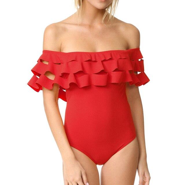 Ruffle Swimsuit Women 2019 One Piece Swimwear Female One-Piece Suits Bathing Suit Padded May Beachwear Swimming Suit For Women