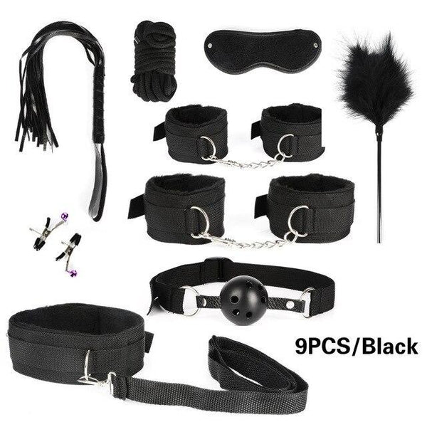 Women Men Porno Sex Handcuffs Nipple Clamps Whip Mouth Gag Sex Mask Anal Plug Bondage Set Sexy Lingerie Toys for Adults