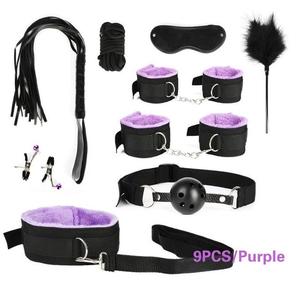 Women Men Porno Sex Handcuffs Nipple Clamps Whip Mouth Gag Sex Mask Anal Plug Bondage Set Sexy Lingerie Toys for Adults