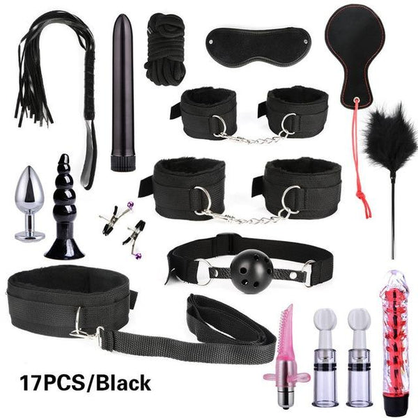 Women Men Porno Sex Handcuffs Nipple Clamps Whip Mouth Gag Sex Mask Anal Plug Bondage Set Sexy Lingerie Toys for Adults