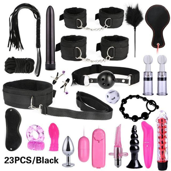 Women Men Porno Sex Handcuffs Nipple Clamps Whip Mouth Gag Sex Mask Anal Plug Bondage Set Sexy Lingerie Toys for Adults