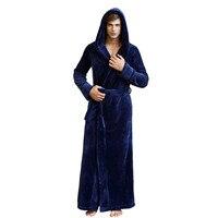 Men's Long Robe Microfleece Flannel Ultra Long Floor Length Big Size Hooded Sleepwear Robes Bathrobe Lounge Wear Nightwear Gown