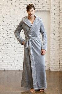 Men's Long Robe Microfleece Flannel Ultra Long Floor Length Big Size Hooded Sleepwear Robes Bathrobe Lounge Wear Nightwear Gown
