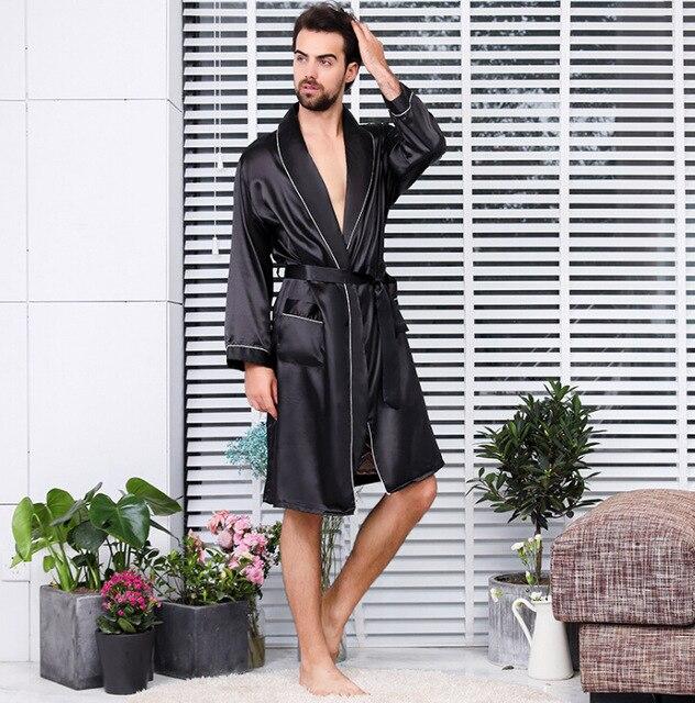 Goocheer L-4xl Men Robe With Shorts 2 Pcs Silk Kimono Men Silk Satin Robe Home Clothes Home Bathrobe Sexy Hombre Robe Male