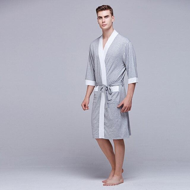Spring Summer Men's Cotton Robe Home Clothes Sleeping Robe For Men Cotton Dressing Gown Bathrobe Men Solid Color
