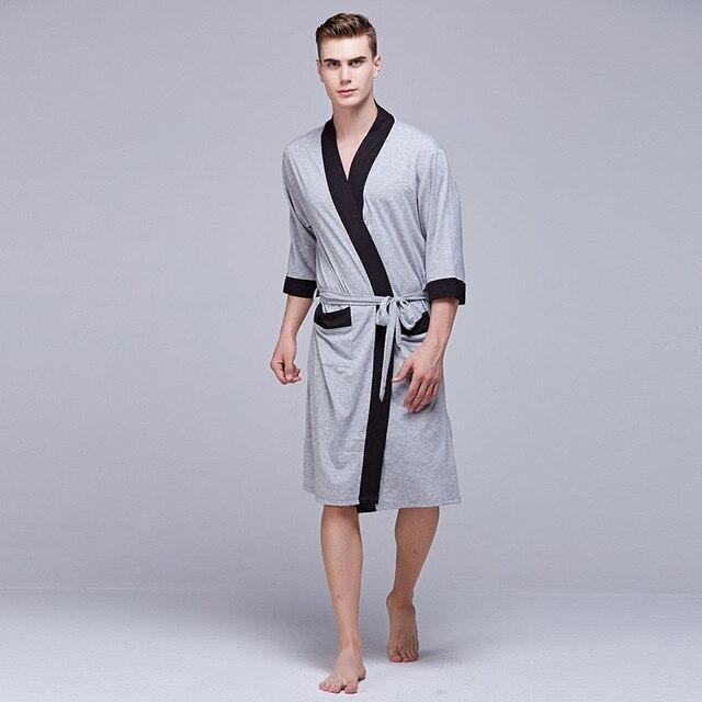 Spring Summer Men's Cotton Robe Home Clothes Sleeping Robe For Men Cotton Dressing Gown Bathrobe Men Solid Color