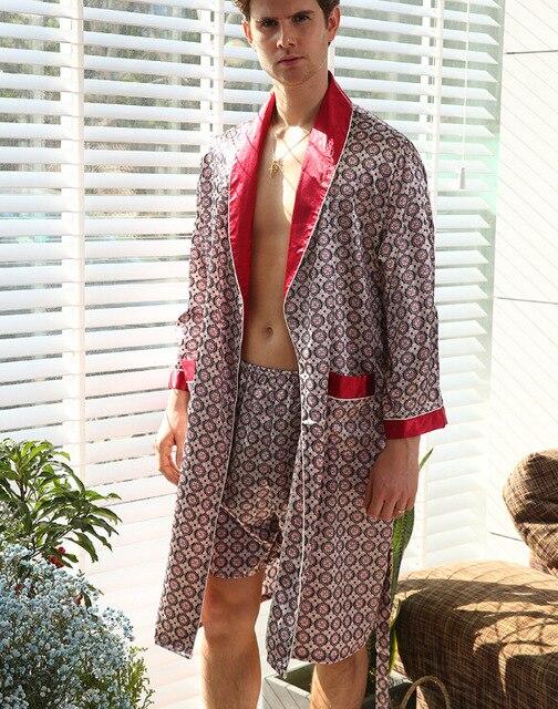 Goocheer L-4xl Men Robe With Shorts 2 Pcs Silk Kimono Men Silk Satin Robe Home Clothes Home Bathrobe Sexy Hombre Robe Male
