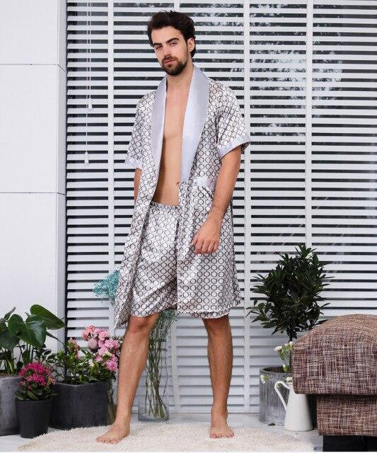 Goocheer L-4xl Men Robe With Shorts 2 Pcs Silk Kimono Men Silk Satin Robe Home Clothes Home Bathrobe Sexy Hombre Robe Male