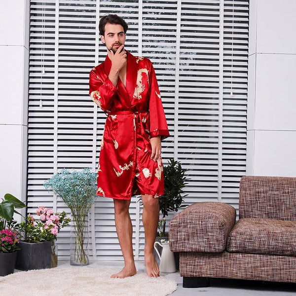 Male New Mens Luxury Bathrobe Robes V-Neck Silk Sleepwear Full Sleeve men's bathrobe 5XL Large Size robe male kimono homme