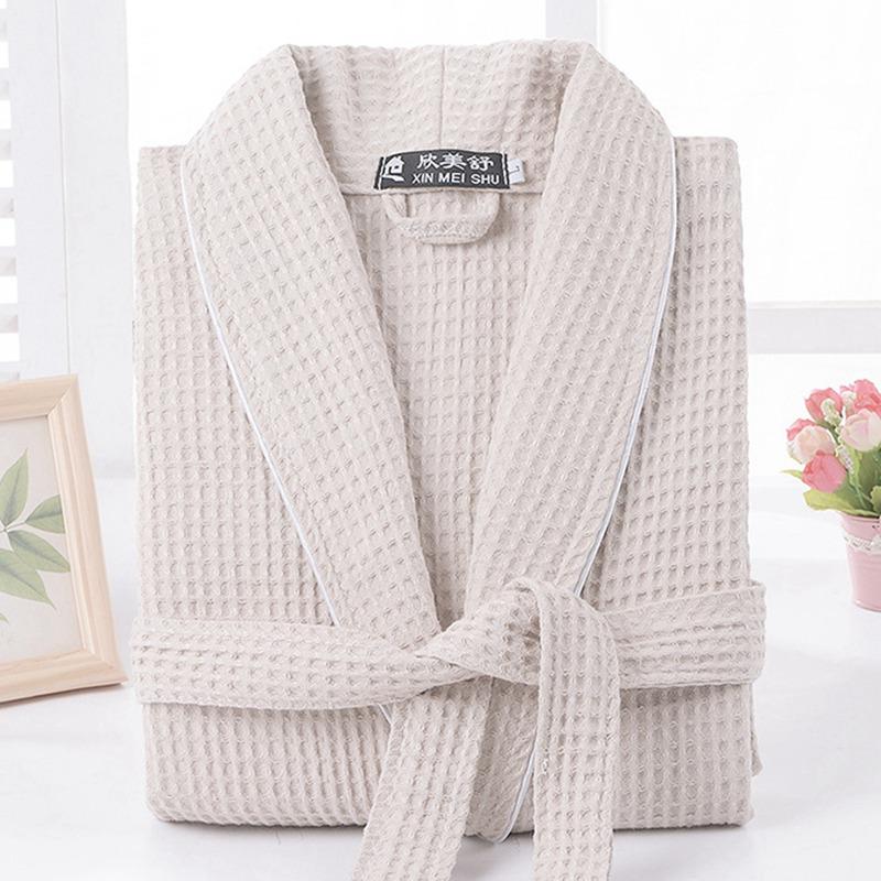 Waffle Bathrobe Men Summer 100% Cotton Robe Sleepwear Long Sleeve Brides Bathrobe Kimono Man Casual Home Clothing Pijamas