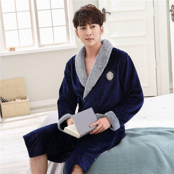 JRMISSLI Casual Mens Bathrobes Flannel Robe V Neck Long Sleeve Men Woman Robe Plush Kimono Warm Male Bathrobe Coat kimono homme