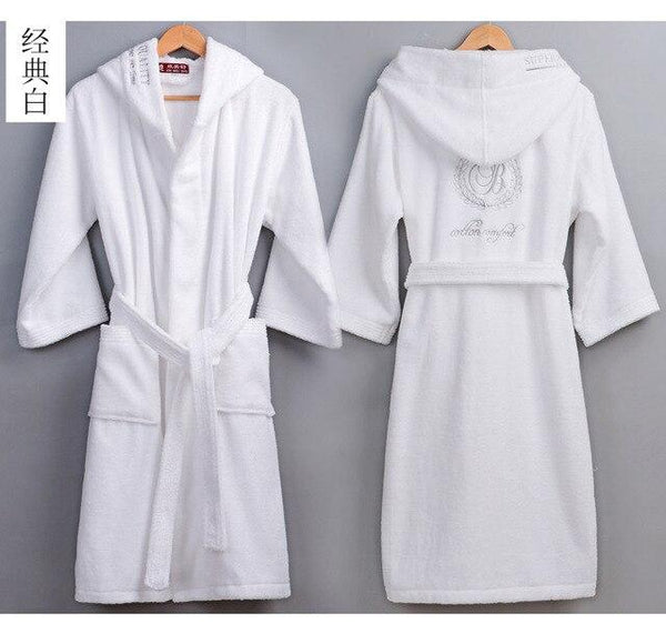 Big Size Cotton Bathrobe Winter Hooded big size Thick warm Winter Dressing Gown Long Robe Wedding Robe