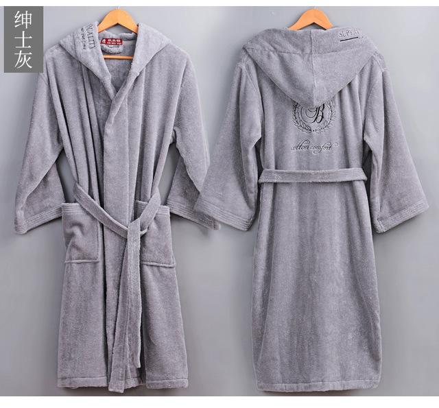 Big Size Cotton Bathrobe Winter Hooded big size Thick warm Winter Dressing Gown Long Robe Wedding Robe