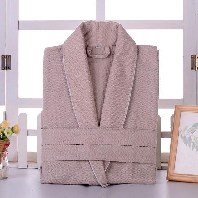 CAVME 2019 Summer Waffle Bathrobe Cotton Kimono Hotel Robe for Women Family Men's Sleepwear Hooded Nightgown V-Neck Plus Size
