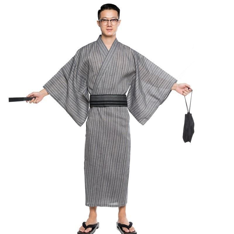 Men Kimono Bathrobe Yukata Long Breathable Pajamas Summer Japanese Style Household Cotton Robe A9089