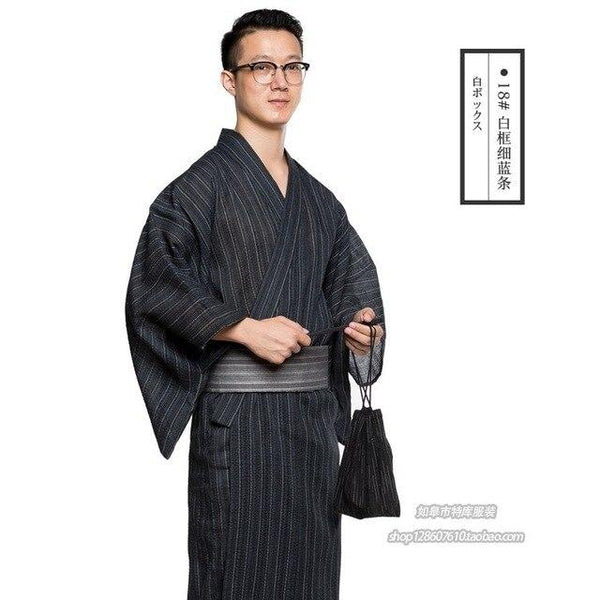 Men Kimono Bathrobe Yukata Long Breathable Pajamas Summer Japanese Style Household Cotton Robe A9089