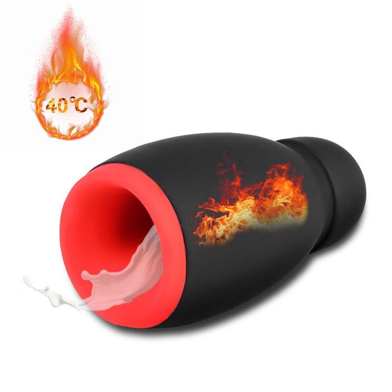 Heating Oral Sex Cup Smart Male Masturbation Vibrator 5 Speeds Penis Exercise Delay Massage Cup Suck Silicone Sex Toys for Men