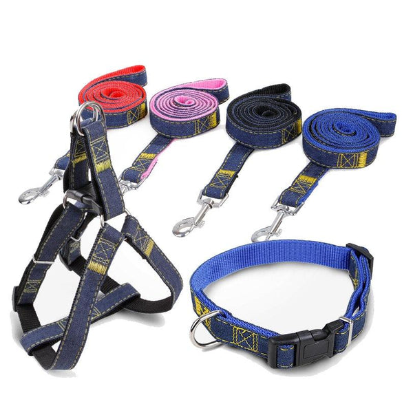 Denim Dog Harnesses Leash Nylon Collar Rope Adjustable Training Pet Lead Leashes Harness For Dogs Cat Pets Supplies Set B43201