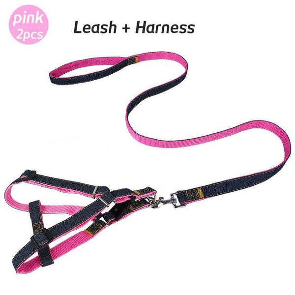 Denim Dog Harnesses Leash Nylon Collar Rope Adjustable Training Pet Lead Leashes Harness For Dogs Cat Pets Supplies Set B43201