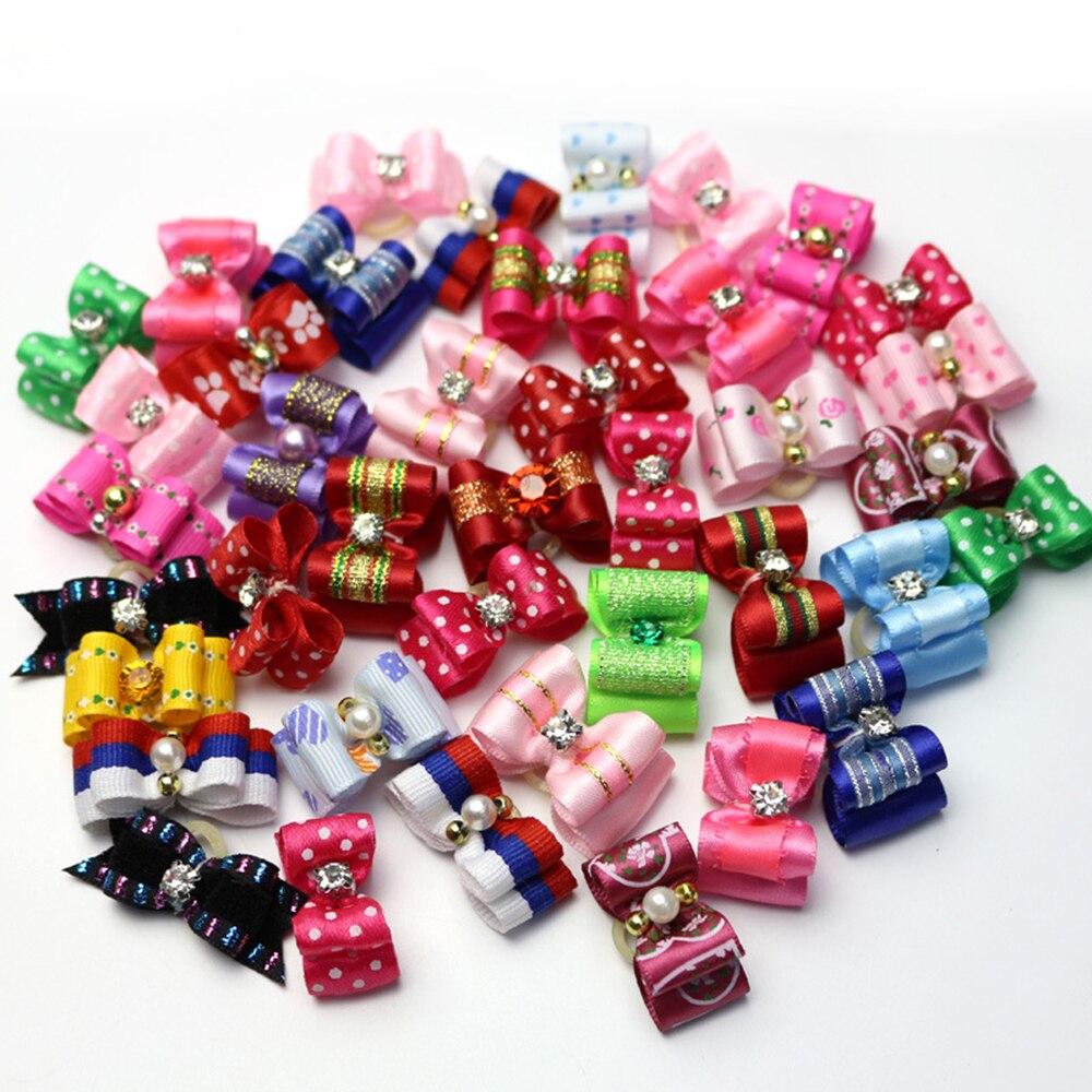 10Pcs/lot Handmade Pet Dog Bow Cute Grooming Bows Loverly Bowknot For Puppy Dogs Accessories With Rubber Bands Cute Pet Headwear
