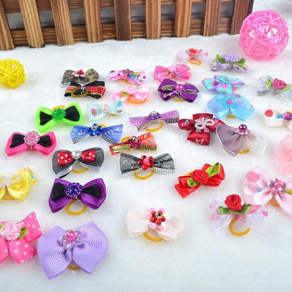 Cute Ribbon Puppy Medium Small Dog Hair Bows Random Colors Pet Hair Accessories Pearls Style Flower Pattern Dog Bows