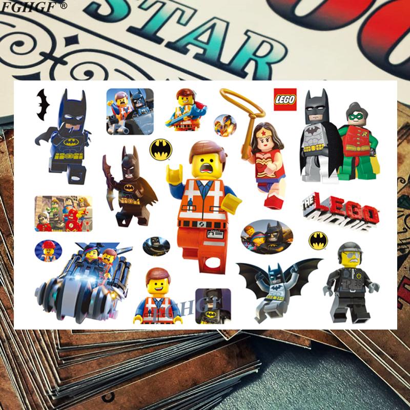 Kids cartoon LEGO building blocks Child Temporary Body Art Flash Tattoo Sticker 17*10cm Waterproof painless tattoo Free shipping