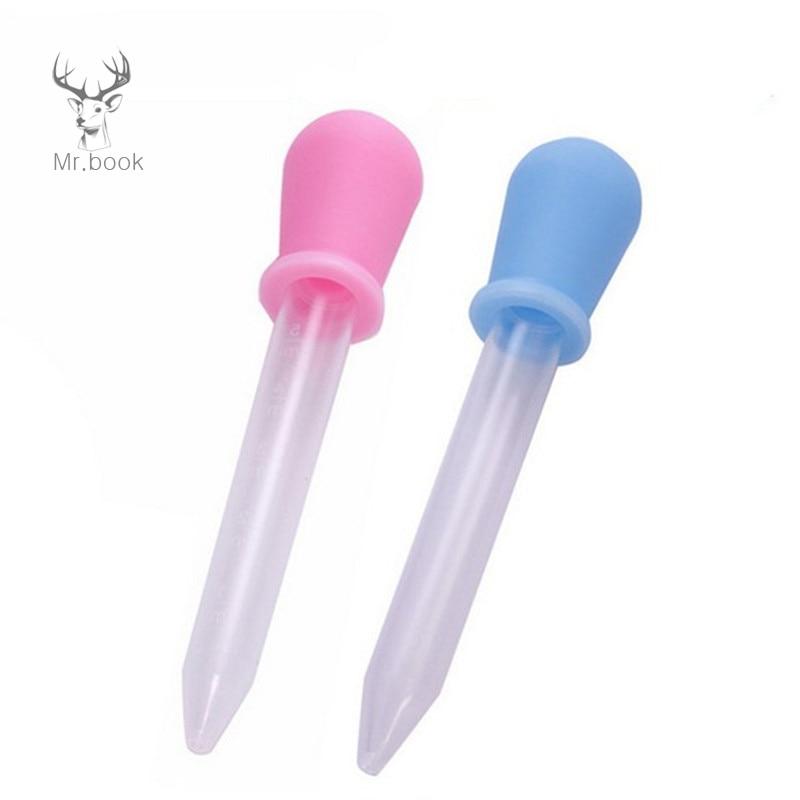 5pcs Pink Blue 5ml Silicone Plastic Feeding Medicine Liquid Eye Ear Graduated Pipette Dropper for School Lab Supplies 12cm