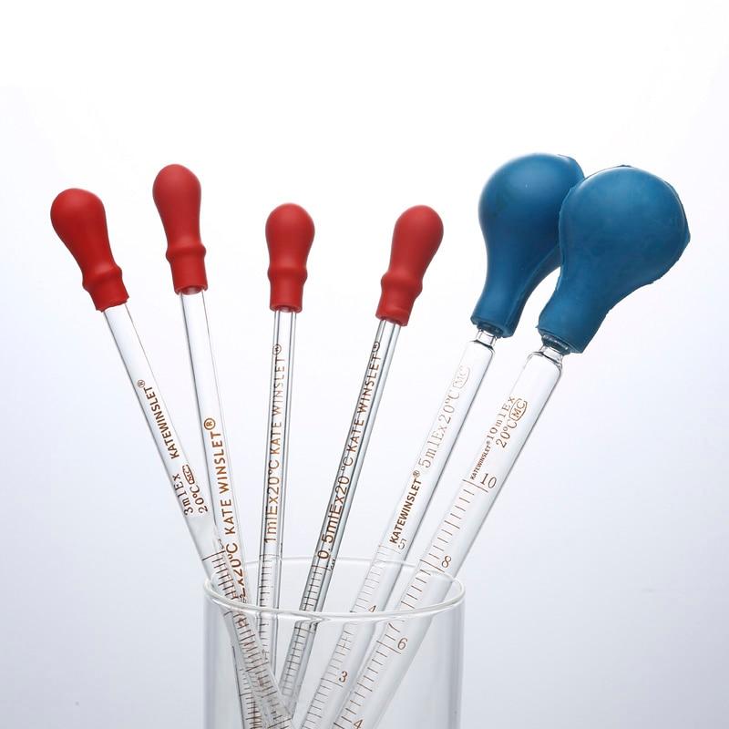 3pc/lot Glass Graduated Pipette with Rubber Bulb Lab Chemistry Dropper Dispensing 0.5ml 1ml 2ml 3ml 5ml/10ml
