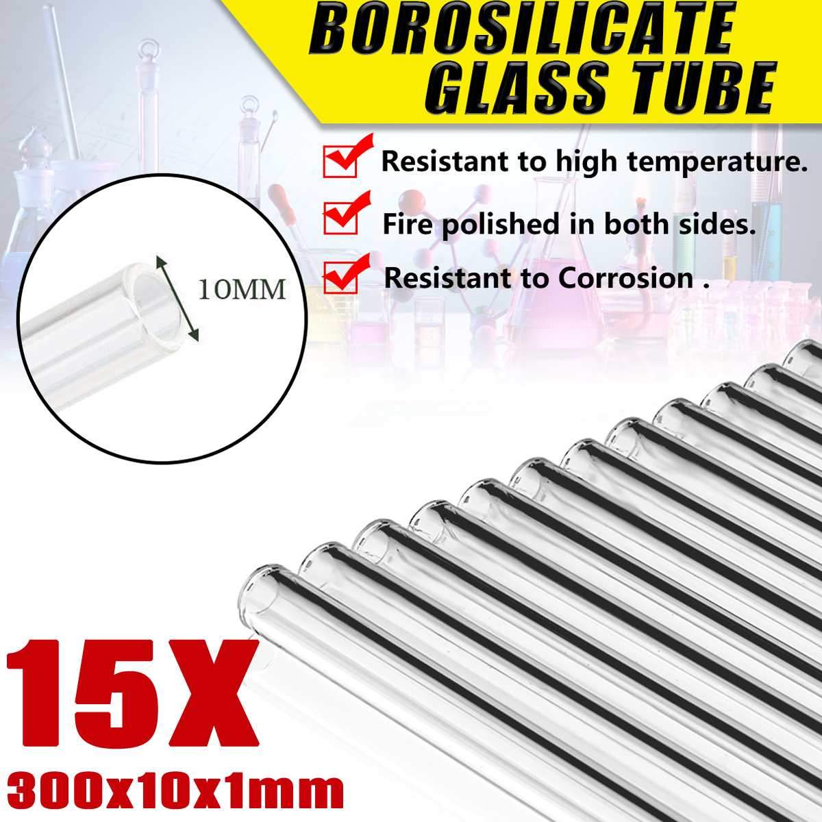 15Pcs 300mm OD-10mm 1mm Thick Wall Borosilicate Glass Blowing Transparent Tube Pipette Home School Factory Laboratory Supplies