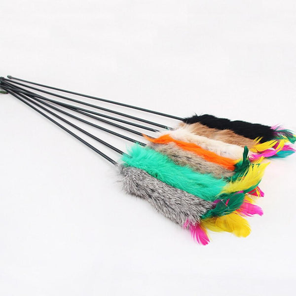 Pet Cat Toy Feather Plastic Ball Funny Cat Stick Colorful Feathers Funny Cat Rods Pet Interactive Toys cat teaser Drop Shipping