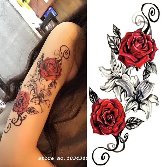 1 Pieces Compass Arrows Hot Black White Large Flower Henna Temporary Tattoo Black Mehndi Style Waterproof Tattoo Sticker