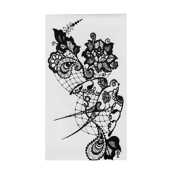 1 Pieces Compass Arrows Hot Black White Large Flower Henna Temporary Tattoo Black Mehndi Style Waterproof Tattoo Sticker