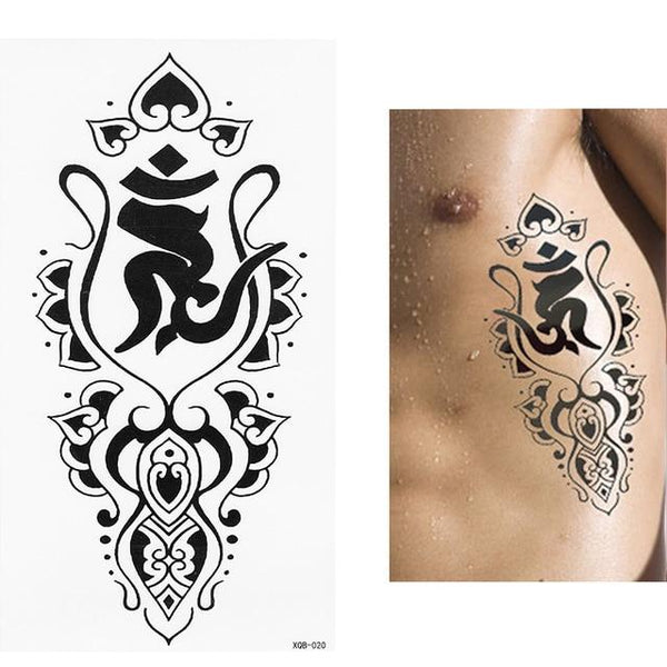1 Pieces Compass Arrows Hot Black White Large Flower Henna Temporary Tattoo Black Mehndi Style Waterproof Tattoo Sticker