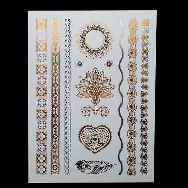 Hot Flash Metallic Waterproof Temporary Tattoo Gold Silver Tatoo Women Henna Flower Taty Design Tattoo Sticker