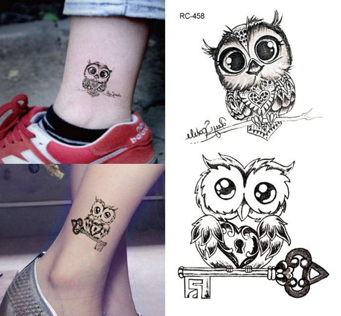 tattoo stickers lovely owl 10.5*6cm waterproof black new men women body stickers