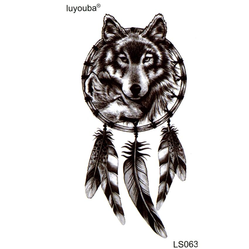 Black Wolf Waterproof Temporary Tattoos Men harajuku Beauty animal tatouage tatoo kids stickers Halloween Feather Henna Tattoo