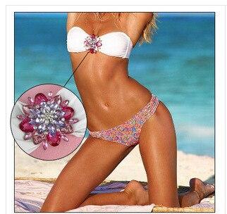 PARAKINI 2018 NEW Crystal Rhinestone Bikinis Set Women Push Up Diamond Swimwear Halter Top Bra Swimsuits Beach Wear Bathing Suit