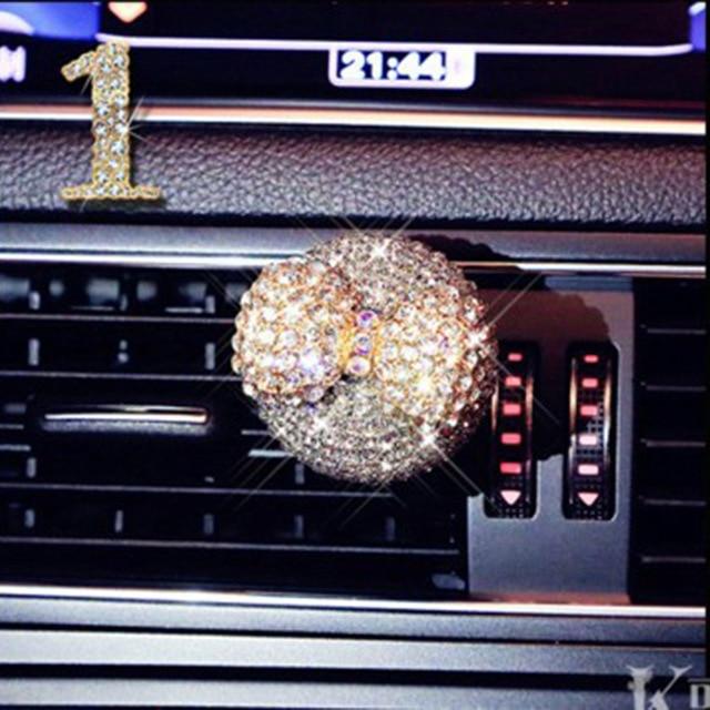 Car Ornament Crystal Diamond Flower Auto Air Condition Vent Perfume Balsam Balm Fragrance Air Freshener Car Interior Decoration