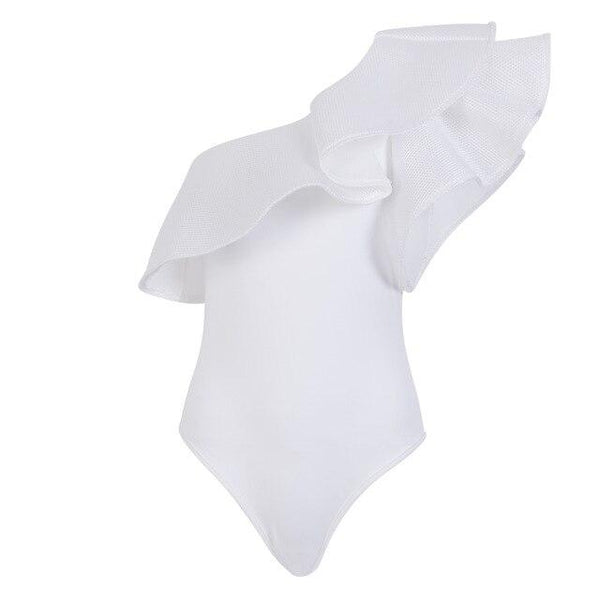 Women Sexy One Shoulder Ruffled Bodysuit Swimwear Jumpsuit One Piece Monokini Bathing Swimsuit Beach Wear
