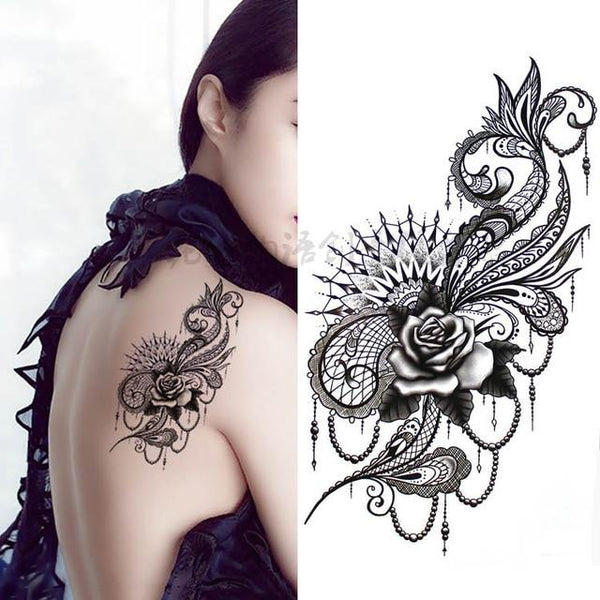 Black big flower Body Art Waterproof Temporary Sexy thigh tattoos rose For Woman Flash Tattoo Stickers 10*20CM KD1050
