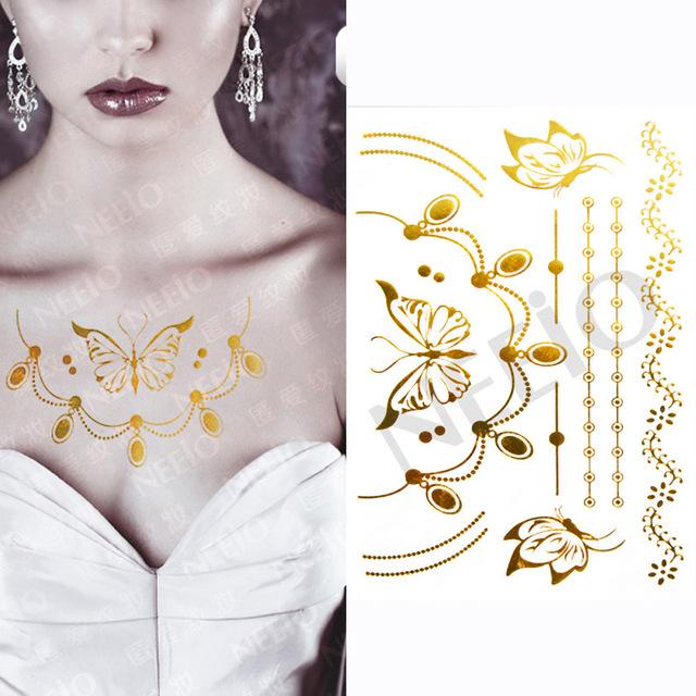 Hot Flash Metallic Waterproof Temporary Tattoo Gold Silver Tatoo Women Henna Flower Taty Design Tattoo Sticker