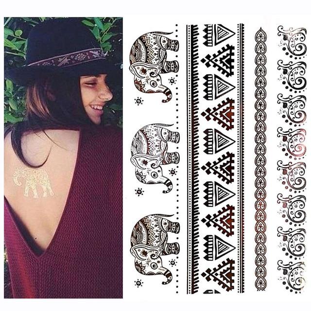 Hot Flash Metallic Waterproof Temporary Tattoo Gold Silver Tatoo Women Henna Flower Taty Design Tattoo Sticker