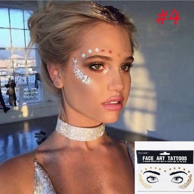 1pack Gold Face Tattoo Flash tattoo Fashion Waterproof Blocked Freckles Make Up Body Art Stickers eye decals Bride tribe party