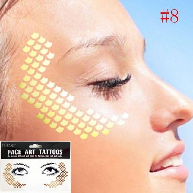 1pack Gold Face Tattoo Flash tattoo Fashion Waterproof Blocked Freckles Make Up Body Art Stickers eye decals Bride tribe party
