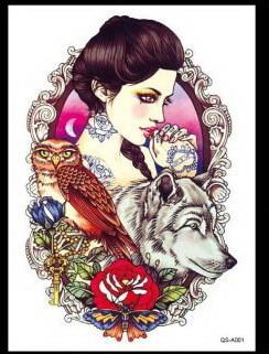 1pc hot sale Black Wolf with Feather Dreamcatcher Cat owl Cool Beauty arm big Tatoo Waterproof Temporary Tattoo Stickers 21*15cm