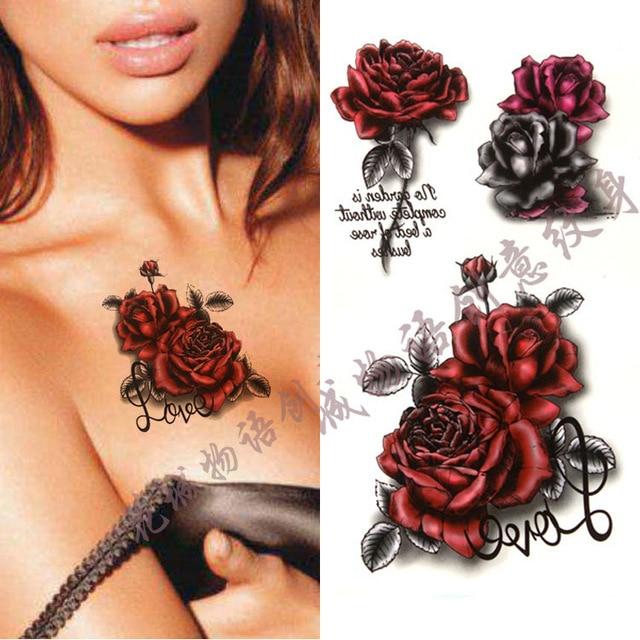 Black big flower Body Art Waterproof Temporary Sexy thigh tattoos rose For Woman Flash Tattoo Stickers 10*20CM KD1050