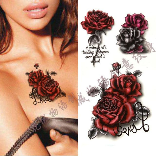 Black big flower Body Art Waterproof Temporary Sexy thigh tattoos rose For Woman Flash Tattoo Stickers 10*20CM KD1050