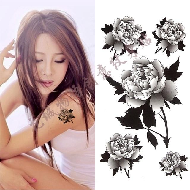 Black big flower Body Art Waterproof Temporary Sexy thigh tattoos rose For Woman Flash Tattoo Stickers 10*20CM KD1050