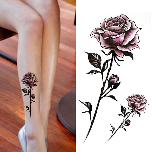 Black big flower Body Art Waterproof Temporary Sexy thigh tattoos rose For Woman Flash Tattoo Stickers 10*20CM KD1050
