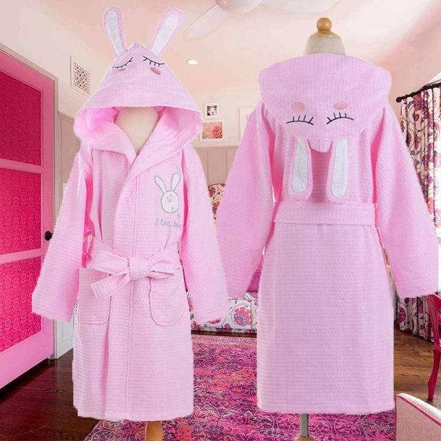 Children Hooded Bathrobe Kids Boys Girls Cotton Lovely Bath Robes Dressing Gown Kids Homewear Sleepwear with Belts summer